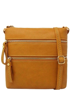 Double Zip Fashion Crossbody Bag WU085 MUSTARD